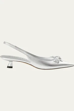Stuart Weitzman Rosie Metallic Leather Kitten-Heel Slingback Pumps