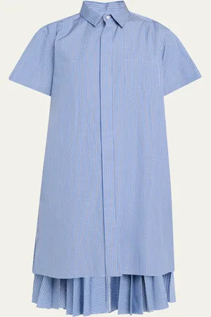 SACAI Stripe Pleated High-Low Shirting Dress