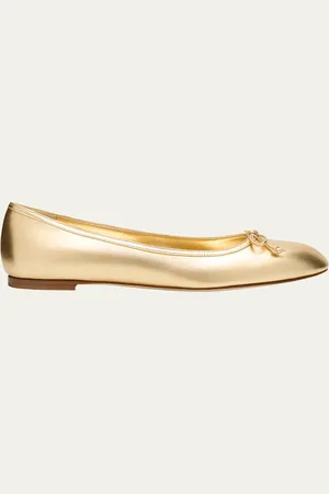 Manolo Blahnik Veralli Metallic Bow Ballerina Flats