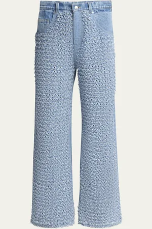 Stella McCartney Distressed Boucle Denim Wide-Leg Jeans