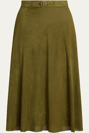 Ralph Lauren Kensley Perforated Suede Midi Skirt