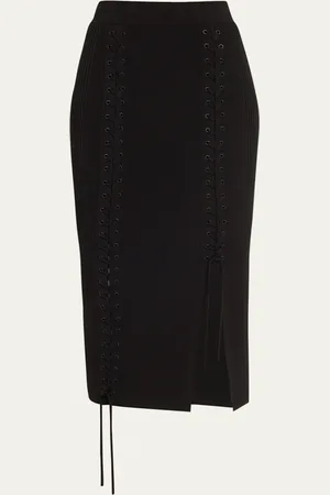 Simkhai Helix Lace-Up Rib-Knit Midi Skirt