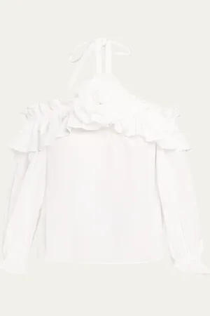 Carolina Herrera Flower Halter Cold-Shoulder Top