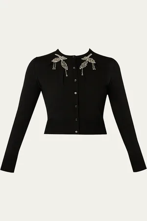 Erdem Crystal Cropped Wool Cardigan