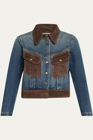 NILI LOTAN Brooklyn Suede-Trim Denim Jacket