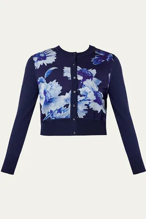 Erdem Floral Cropped Wool Cardigan