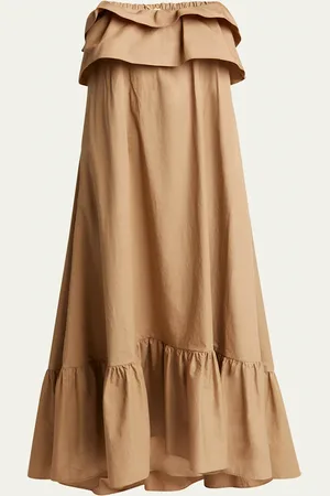 Saint Laurent Long Strapless Ruffled Dress