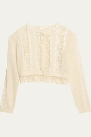 LOVESHACKFANCY Reneley Lace-Trim Cropped Cardigan