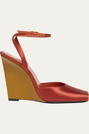 Saint Laurent La Scandale Satin Ankle-Strap Wedge Sandals