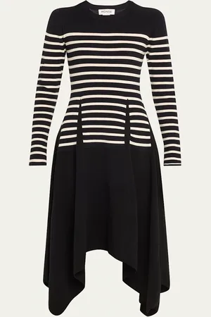 MONSE Striped Long Sleeve Midi Merino Wool Dress