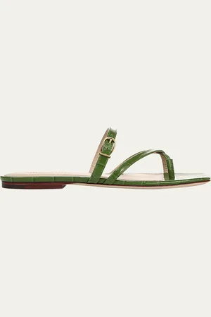 VERONICA BEARD Marthe Croco Crisscross Buckle Flat Slide Sandals