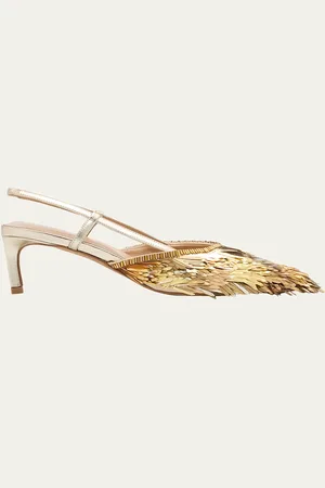 ULLA JOHNSON Shira Sequin Leather Kitten-Heel Slingback Pumps