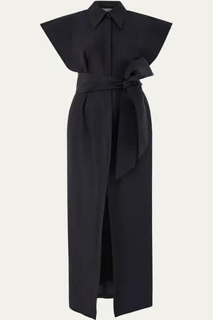 Carolina Herrera Cap-Sleeve Belted Column Trench Gown