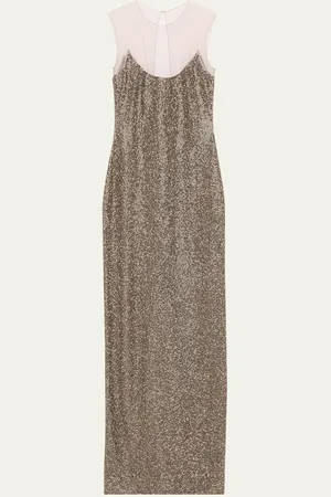 Naeem Khan Beaded Illusion Neckline Gown