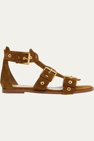 Gianvito Rossi Suede Buckle and Grommet Gladiator Sandals
