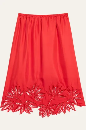 Diotima Coverley Floral Cutout Silk Twill Midi Skirt