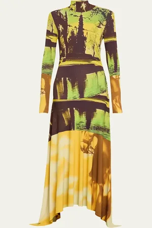 MONSE Printed Jersey Long Sleeve Handkerchief Dress