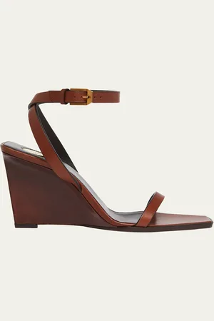 Saint Laurent May Leather Ankle-Strap Wedge Sandals