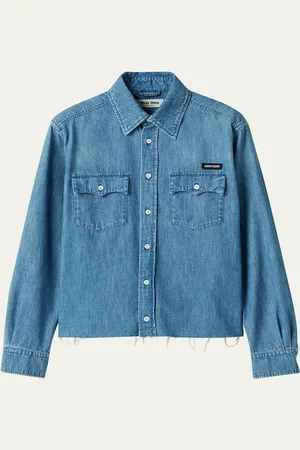 Miu Miu Raw Hem Button Down Denim Shirt
