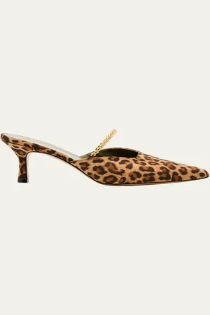 Maria Luca Leopard Chain Kitten Mule Pumps