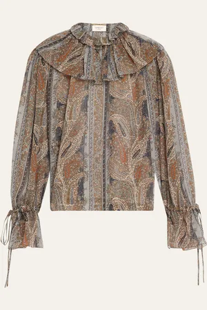 Saint Laurent Paisley Button Down Sheer Blouse