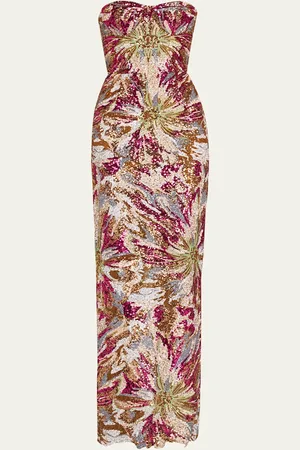 Bronx and Banco Dahlia Strapless Embroidered Sequin Gown