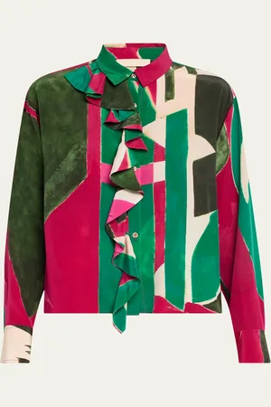 ULLA JOHNSON UJ x Lee Krasner Study Abstract Ruffle Blouse