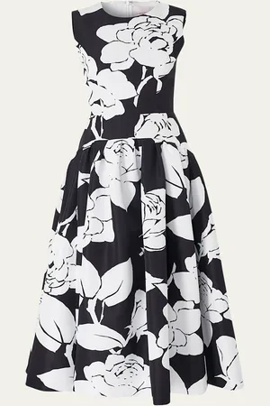 Carolina Herrera Floral-Print Sleeveless Drop-Waist Midi Dress