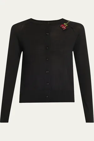Simone Rocha Turbo Crystal Rose Crewneck Cardigan