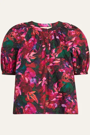 ULLA JOHNSON Vienne Floral Puff-Sleeve Blouse