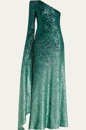 Naeem Khan Ombre Sequined One-Shoulder Cascading Sleeve Gown