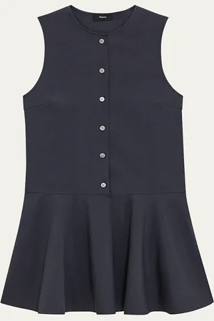 THEORY Drop-Waist Crunch Linen Mini Dress