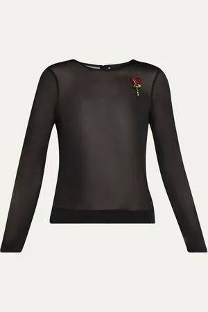 Simone Rocha Sheer Fitted Ballet Mesh Crystal Rose Top