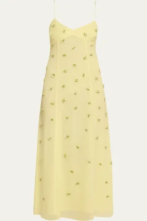 ULLA JOHNSON Eve Embellished Silk Midi Dress
