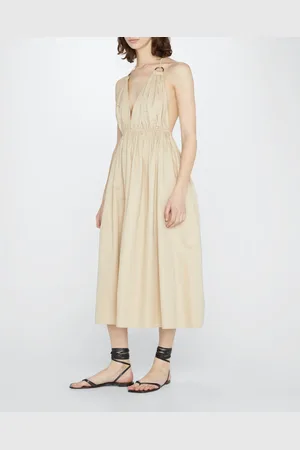 Zeynep Arcay Helen Plunging Halter Cotton Midi Dress