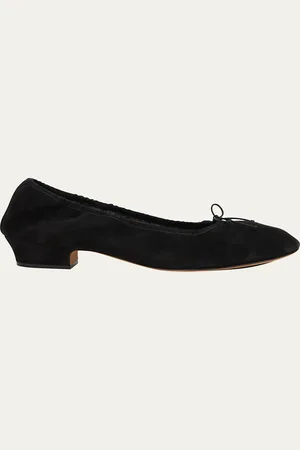 The Row Awar Suede Bow Heeled Ballerina Flats