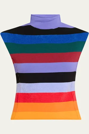 Christopher John Rogers Sleeveless Rainbow Striped Mock Neck Wool Top