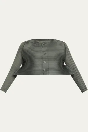 Issey Miyake Paneled Pleats Cropped Cardigan