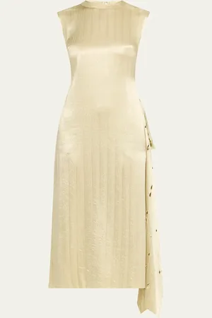 Jason Wu Crinkled Satin Laser-Cut Draped Shift Dress