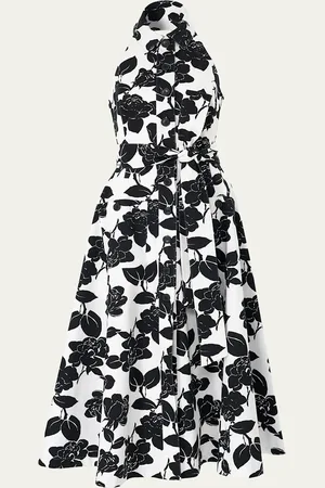 Carolina Herrera Collared Halter Button-Front Midi Dress