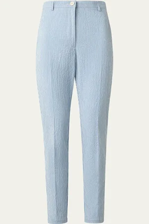 AKRIS Freda Seersucker Striped Tapered-Leg Pants
