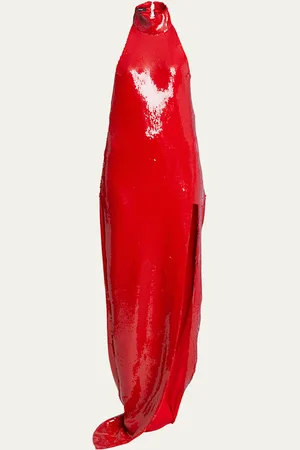 Balmain Halter Long Sequined Gown