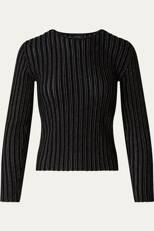 AKRIS Lurex Pinstripe Fitted Wool Sweater