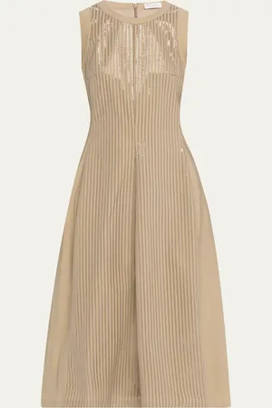 Brunello Cucinelli Front Sequined Techno Poplin Corset Midi Dress