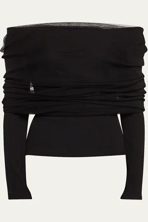 CHRISTOPHER ESBER Sonora Veiled Off-Shoulder Tulle Top