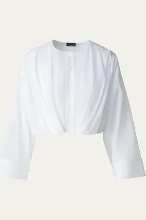 AKRIS Pleated Button Down Cotton Voile Blouse