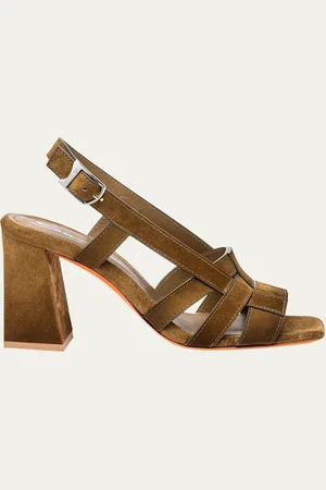 santoni Venere Caged Suede Block-Heel Sandals