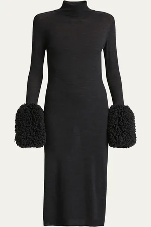 Alaïa Bubble-Cuff Long-Sleeve Midi Sweater Dress