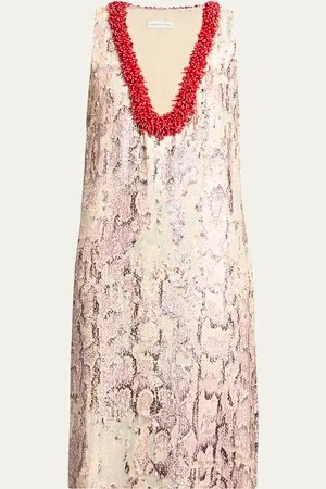 DRIES VAN NOTEN Debis Plunging Snakeskin-Print Sequined Dress
