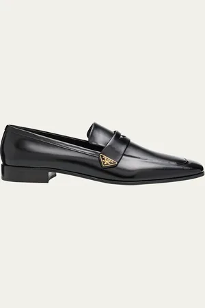 Prada Spazzolato Leather Logo Penny Loafers